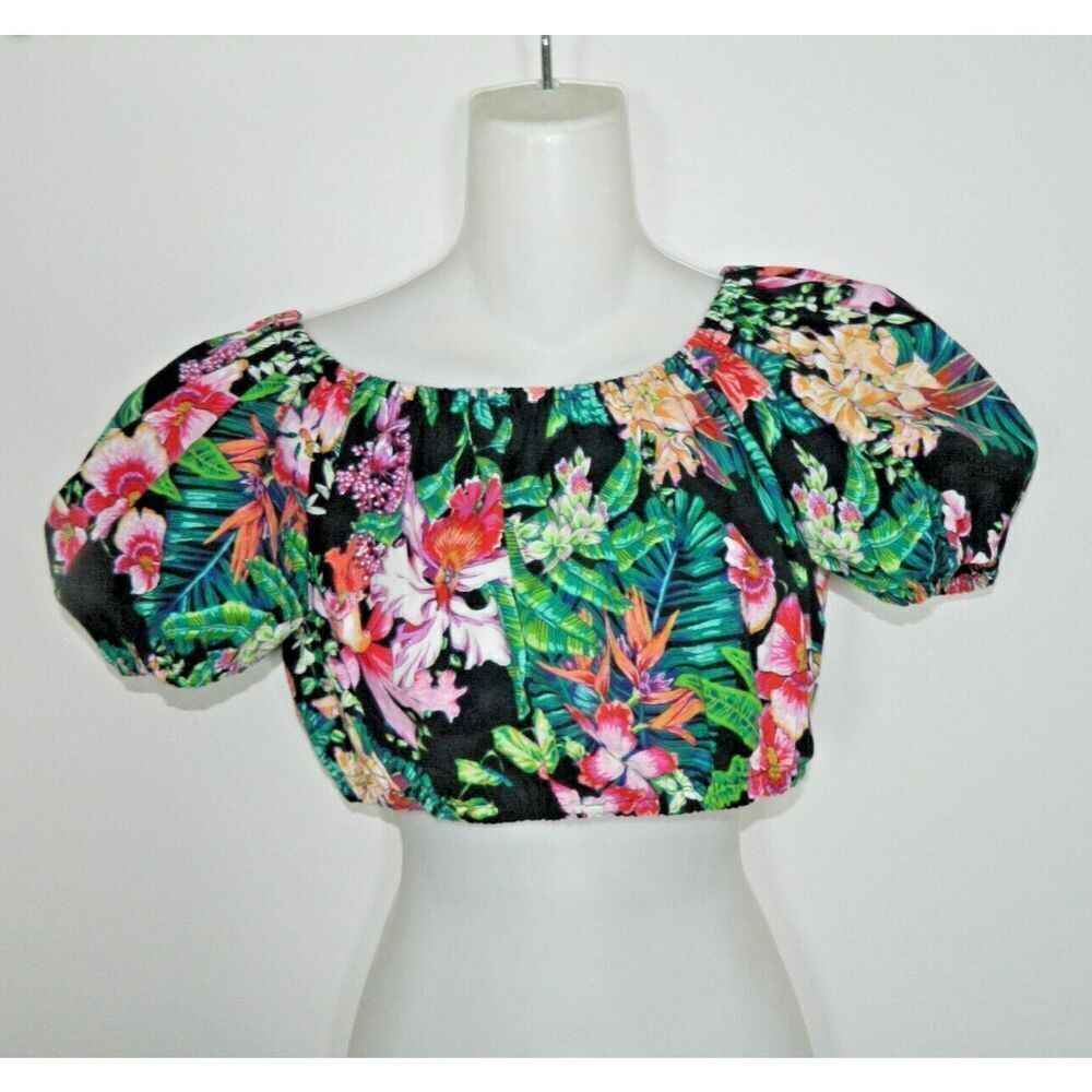 Amy Byer Top Size Large Black Floral Cropped Vintage Y2K